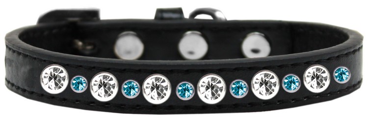 Posh Jeweled Dog Collar Black with Aqua Size 14